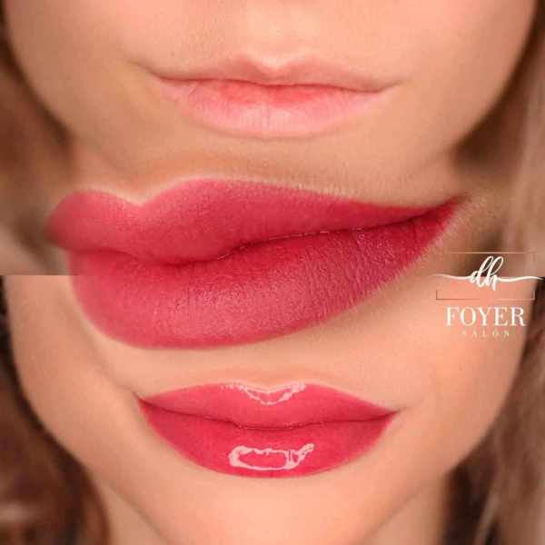 permanentný makeup čerstvo tetované pery